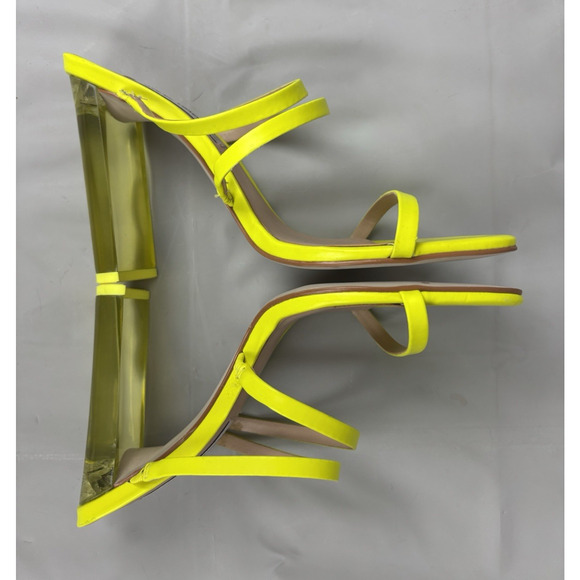 Steve Madden Radiance Strappy Heels Womens 6.5M Neon Yellow Transparent Heel - Picture 10 of 13